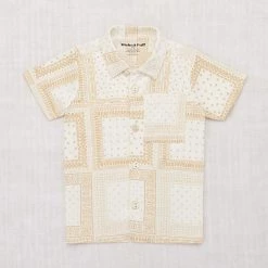 Misha & Puff Pima Cotton Button Down Top - Winter Cream Patchwork Bandana Cotton & Linen