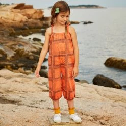 Misha & Puff Pima Cotton Bucket Overalls - Melon Patchwork Bandana