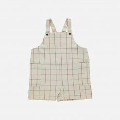 Monkind Organic Cotton/Linen Short Pocket Dungarees - Tomato Net