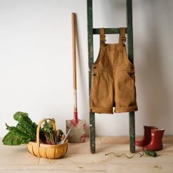 Monty & Co Cotton Porter Short Dungaree - Tan Cotton & Linen