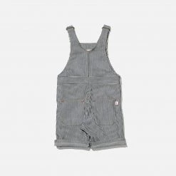 Monty & Co Cotton & Linen Cotton Porter Short Dungaree - Indigo Stripe
