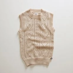 Oeuf Cotton Pointelle Heart Vest - Eggshell