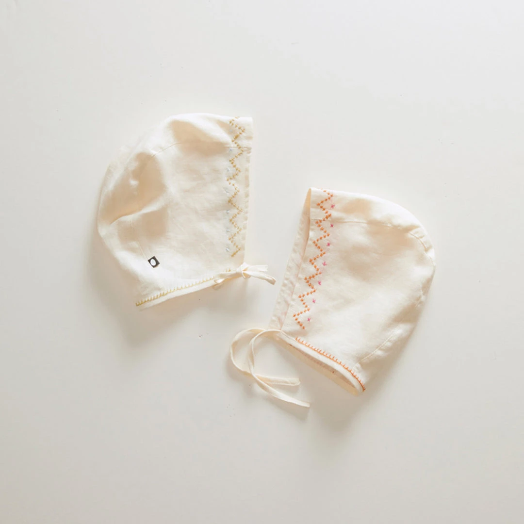 Oeuf SALE Linen Cross Stitch Bonnet - Fuschia 3 Oeuf SALE Linen Cross Stitch Bonnet - Fuschia