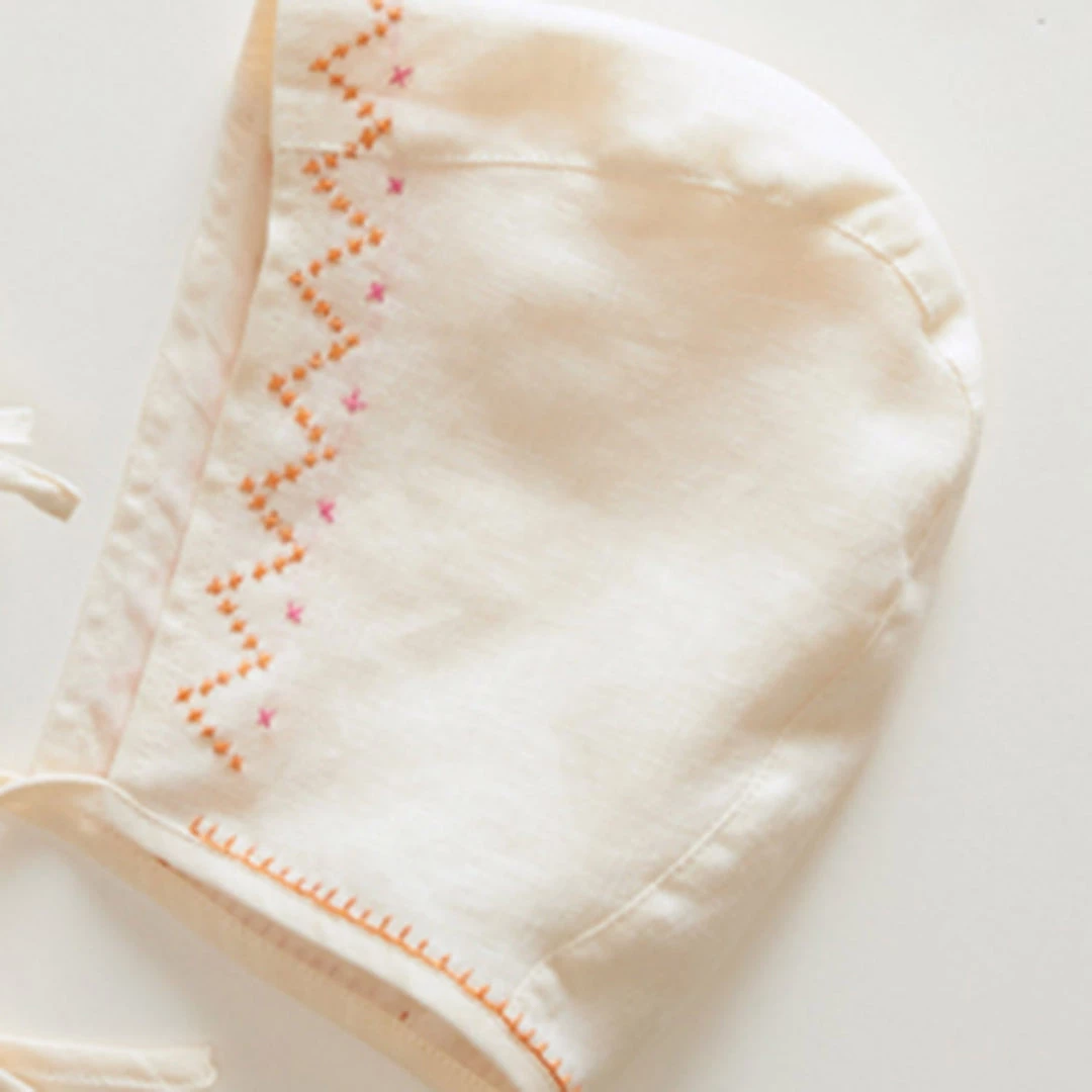 Oeuf SALE Linen Cross Stitch Bonnet - Fuschia 4 Oeuf SALE Linen Cross Stitch Bonnet - Fuschia