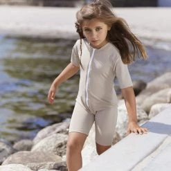 Petit Crabe Cotton & Linen Exclusive Noe UV SS Bodysuit - Cappuccino