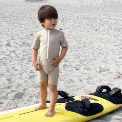 Petit Crabe Cotton & Linen Exclusive Noe UV SS Bodysuit - Cappuccino