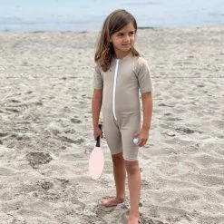 Petit Crabe Cotton & Linen Exclusive Noe UV SS Bodysuit - Cappuccino