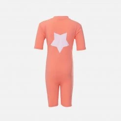 Petit Crabe Cotton & Linen Noe Star UV SS Swim Bodysuit - Coral