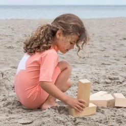 Petit Crabe Cotton & Linen Noe Star UV SS Swim Bodysuit - Coral