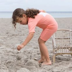 Petit Crabe Cotton & Linen Noe Star UV SS Swim Bodysuit - Coral