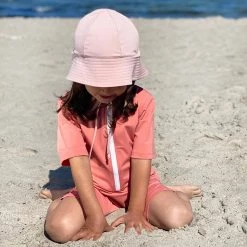 Petit Crabe Cotton & Linen Frey UV Swim Sun Hat - Rose Nude