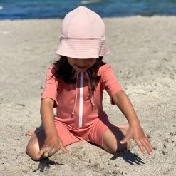 Petit Crabe Cotton & Linen Frey UV Swim Sun Hat - Rose Nude