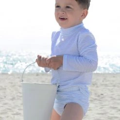 Petit Crabe Swimwear Leo UV Swim Nappy - Blue/White Stripe