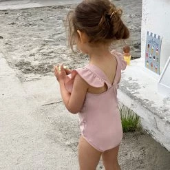 Petit Crabe Bade UV Swimsuit - Rose Nude Cotton & Linen