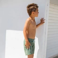 Petit Crabe Alex UV Swim Shorts - Olive Cotton & Linen