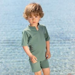 Petit Crabe Alex UV Swim Shorts - Olive Cotton & Linen