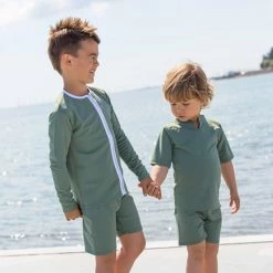 Petit Crabe Alex UV Swim Shorts - Olive Cotton & Linen