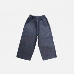 P Denim Cotton & Linen Cotton Denim Wide Jeans - Indigo