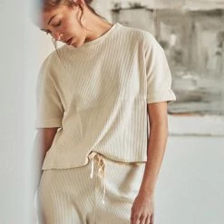 Poudre Organic Women's Organic Cotton Rib Marjolaine SS Tee - Almond Milk SALE