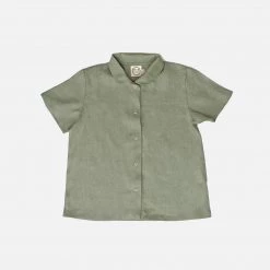 Red Creek Kids Linen Short Sleeve Work Shirt - Basil
