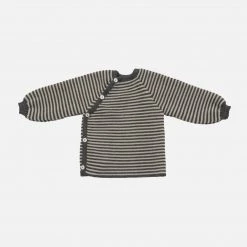 Reiff Tops & Sweaters Organic Merino Wool Wrap Cardigan -Slate/Natural Stripe