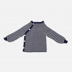 Reiff Tops & Sweaters Organic Merino Wool Wrap Cardigan - Navy/Natural Stripe