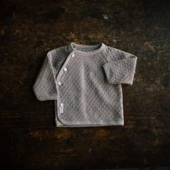 Selana Baby Wool Silk Textured Side Close Cardigan - Cocoa