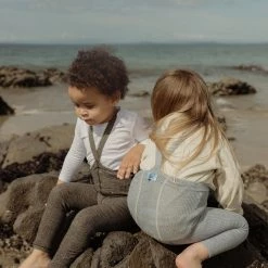 Silly Silas Cotton & Linen Cotton Rib Footless Tights With Braces - Licorice Peanut