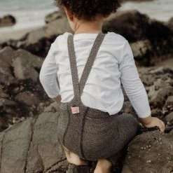 Silly Silas Cotton & Linen Cotton Rib Footless Tights With Braces - Licorice Peanut