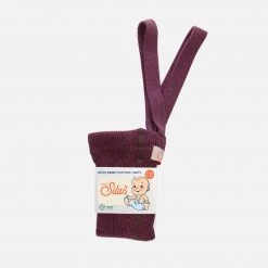 Silly Silas Cotton & Linen Cotton Rib Footless Tights With Braces - Fig Melange