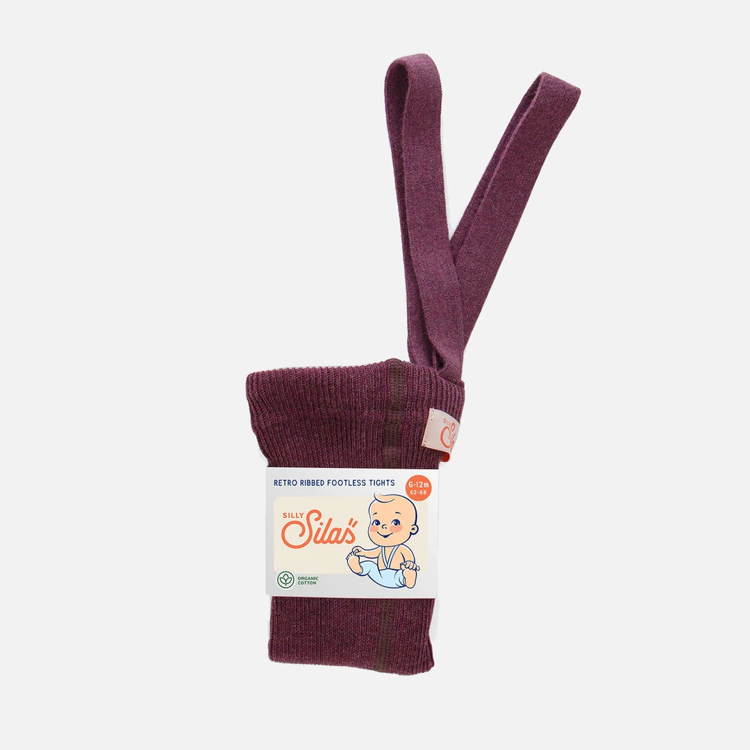 Silly Silas Cotton & Linen Cotton Rib Footless Tights With Braces - Fig Melange 3 Silly Silas Cotton & Linen Cotton Rib Footless Tights With Braces - Fig Melange