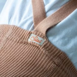 Silly Silas Cotton & Linen Cotton Rib Tights With Braces - Light Brown/Blush