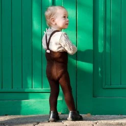 Silly Silas Cotton Rib Tights With Braces - Chocolate