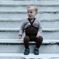 Silly Silas Cotton Rib Tights With Braces - Chocolate