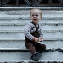 Silly Silas Cotton Rib Tights With Braces - Chocolate