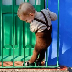 Silly Silas Cotton Rib Tights With Braces - Chocolate