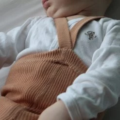 Silly Silas Cotton & Linen Cotton Rib Tights With Braces - Light Brown/Blush