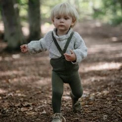 Silly Silas Cotton Rib Tights With Braces - Olive