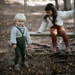 Silly Silas Cotton Rib Tights With Braces - Olive