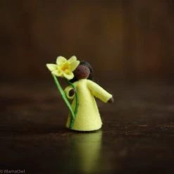 Fairies Toys Handmade Wool Fairy Holding Flower - Daffodil - Black