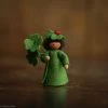 Fairies Handmade Wool Flower Fairy Boy - Holding Clover - Brown