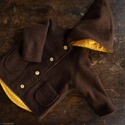 Kleine Schobbejak Baby Wool Exclusive Autumn Wool Pixie Hooded Jacket - Dark Brown