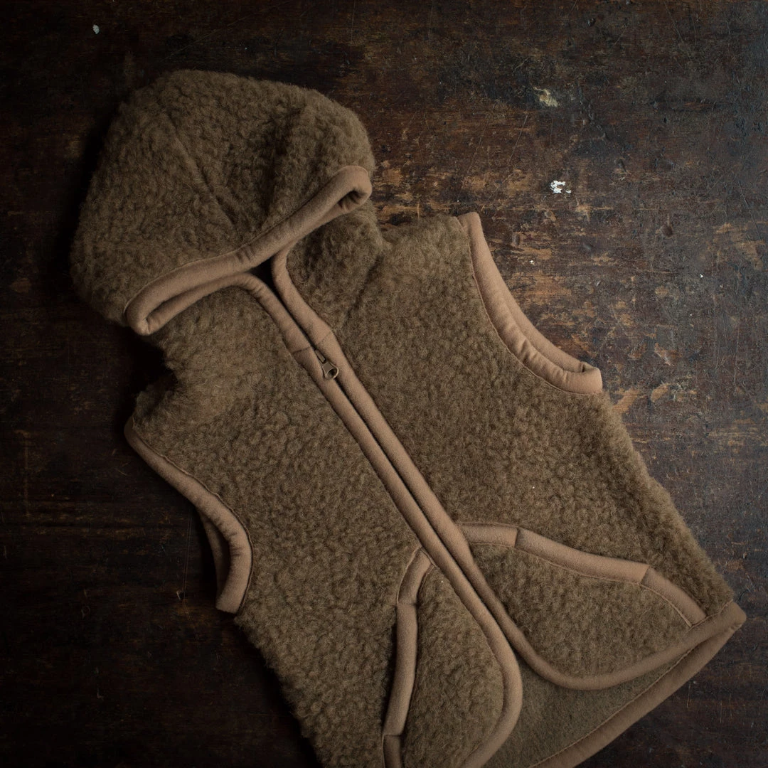 Alwero Wool Teddy Fleece Hooded Zip Vest - Bark 4 Alwero Wool Teddy Fleece Hooded Zip Vest - Bark
