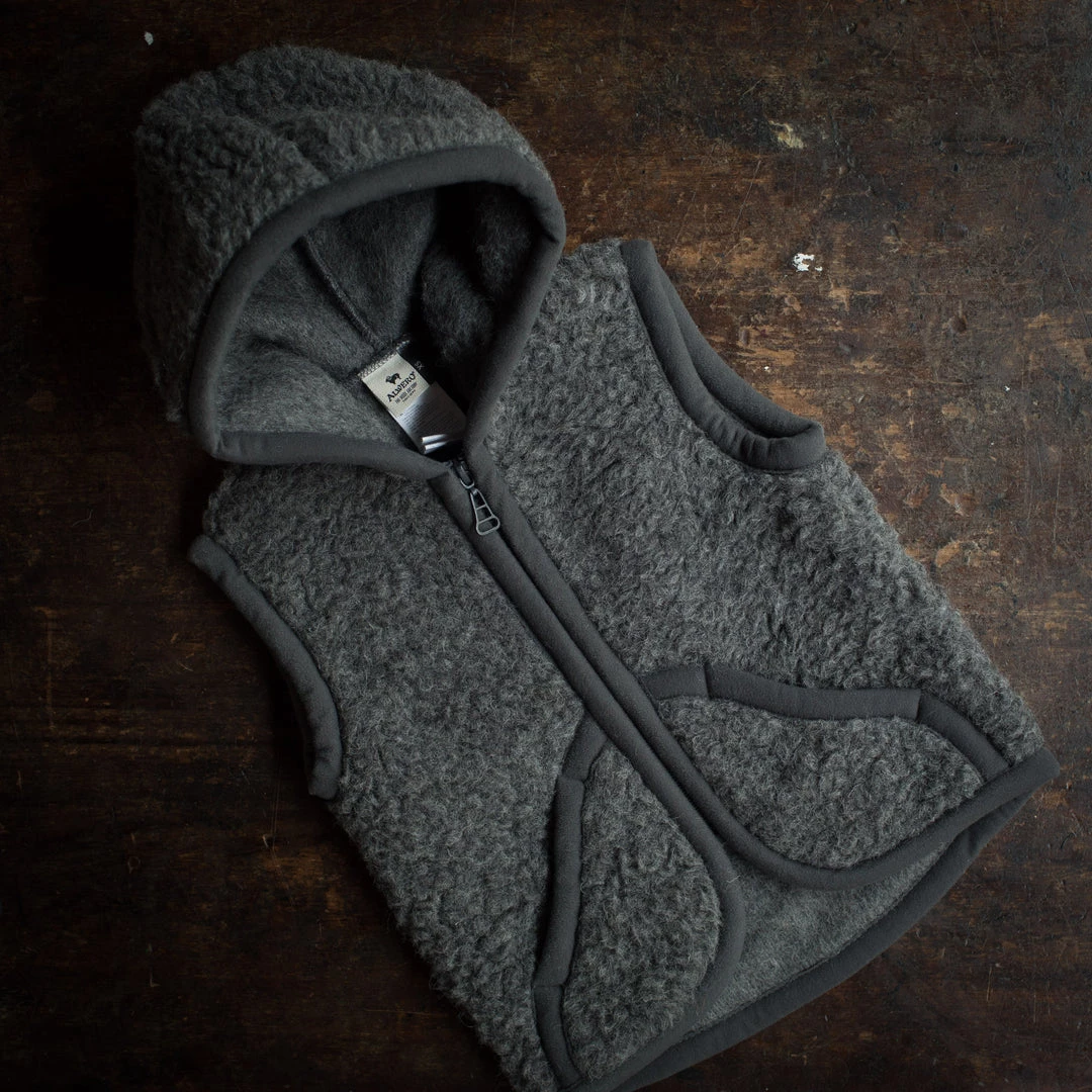 Alwero Kids Wool Wool Teddy Fleece Hooded Zip Vest - Slate 3 Alwero Kids Wool Wool Teddy Fleece Hooded Zip Vest - Slate