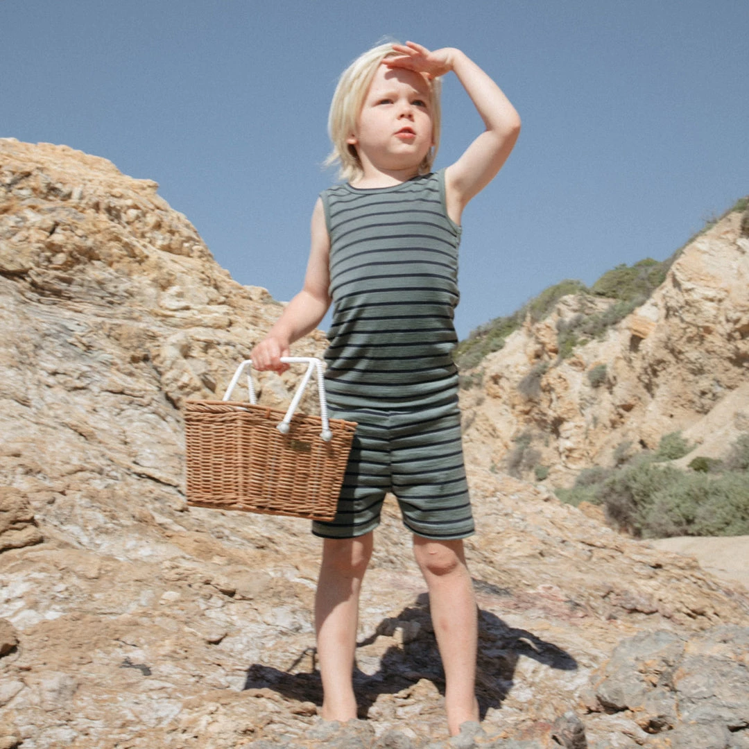 Chasing Windmills Baby Wool Merino Wool Short Johns Set - Agave/Navy Stripe 6 Chasing Windmills Baby Wool Merino Wool Short Johns Set - Agave/Navy Stripe