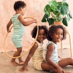 Chasing Windmills Merino Wool Short Johns Set - Verdant Stripe