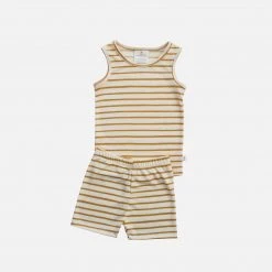 Chasing Windmills Merino Wool Short Johns Set - Turmeric Stripe