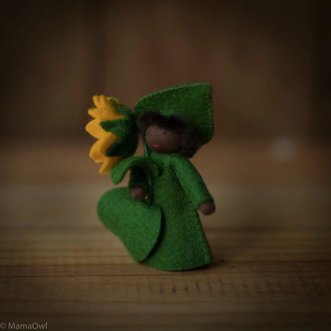 Fairies Handmade Small Wool Fairy With Flower - Sunflower Boy - Black Toys 3 Fairies Handmade Small Wool Fairy With Flower - Sunflower Boy - Black Toys
