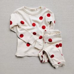 Mabo Organic Cotton Spotted Pyjamas - Red Cotton & Linen