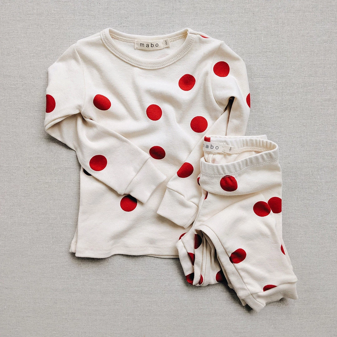 Mabo Organic Cotton Spotted Pyjamas - Red Cotton & Linen 3 Mabo Organic Cotton Spotted Pyjamas - Red Cotton & Linen